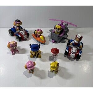 Paw Patrol Lot of 13 Figures Vehicles Toys Skye Ryder Marshall Rubble Spinmaster